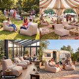 Beige Luftsofas Sitzolo Air in verschiedenen Außenbereichen von hjh LIVING (KI-generiertes Bild)