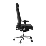 Silla de oficina profesional PRO-TEC XXL negra con tapizado de tela, reposacabezas y base de cinco ruedas de hjh OFFICE – vista de 360° (vista lateral 90°)