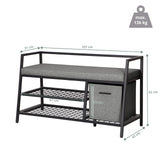 Dibujo dimensional del Armario zapatero Estha Loft con 107 × 62 cm y una capacidad de carga máxima de 136 kg de hjh LIVING