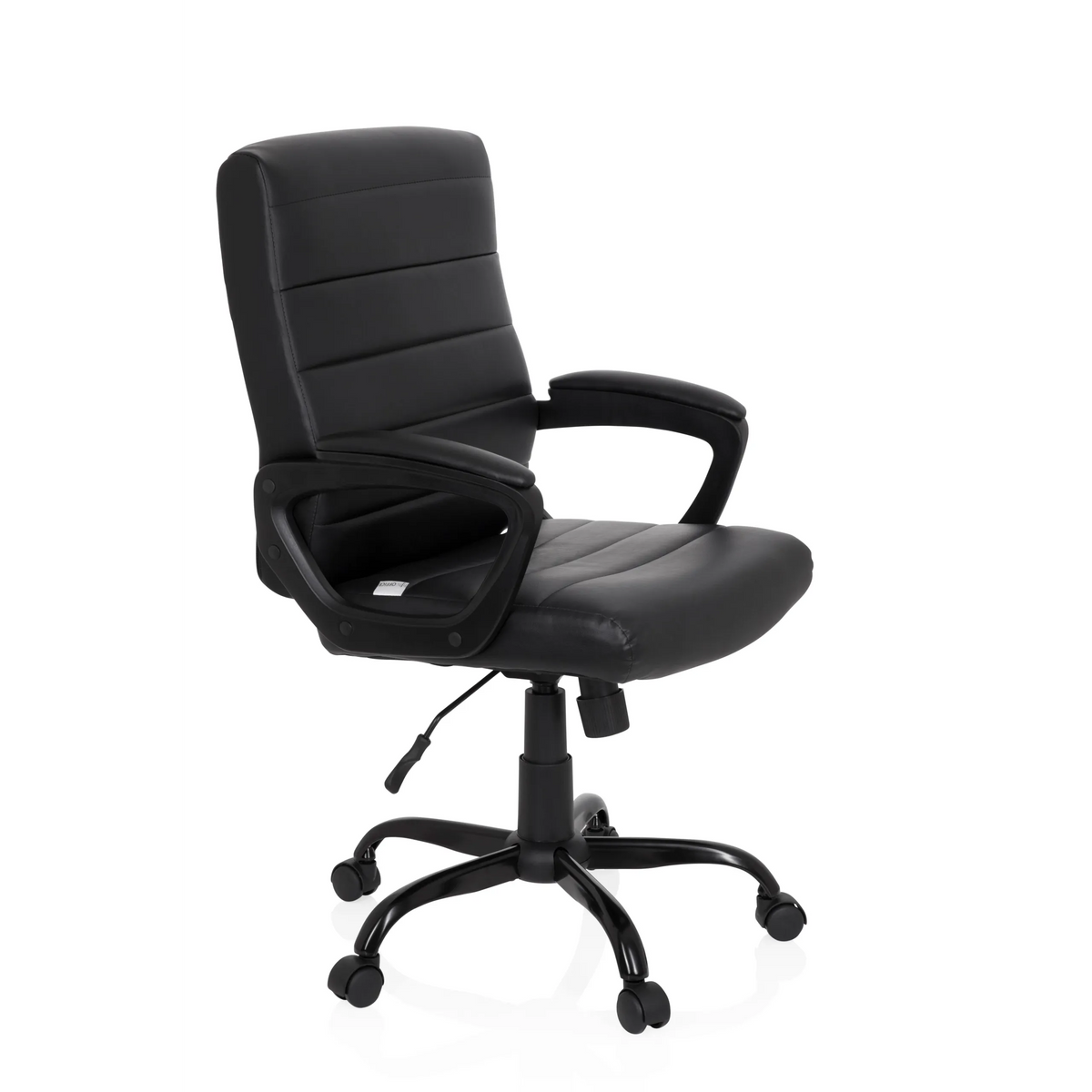 Sillón de oficina Home Office ERGOSMOOTH BIG negro con tapicería acolchada y base de cinco ruedas de hjh OFFICE – vista de 360° (vista frontal en diagonal 60°)