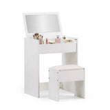 Tocador blanco Glamdesk con espejo, compartimento integrado para utensilios y taburete a juego de hjh LIVING