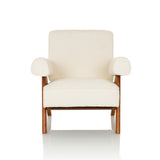 Sillón de diseño POOLY blanco con tapizado estructurado y patas de madera oscura de hjh LIVING – vista de 360° (vista frontal 0°)