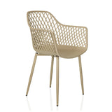 Silla de exterior beige BEGIO L con respaldo de malla y cuatro patas de hjh LIVING – vista de 360° (vista frontal en diagonal 45°)