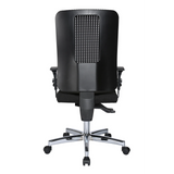 Silla de oficina profesional HJH SITNESS WORK negra con respaldo de malla, reposabrazos y base de cinco ruedas de Topstar – vista de 360° (vista trasera en diagonal 240°)