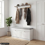 Armario zapatero Estha 11 blanco con asiento gris y perchero superior de hjh LIVING (imagen generada por IA)