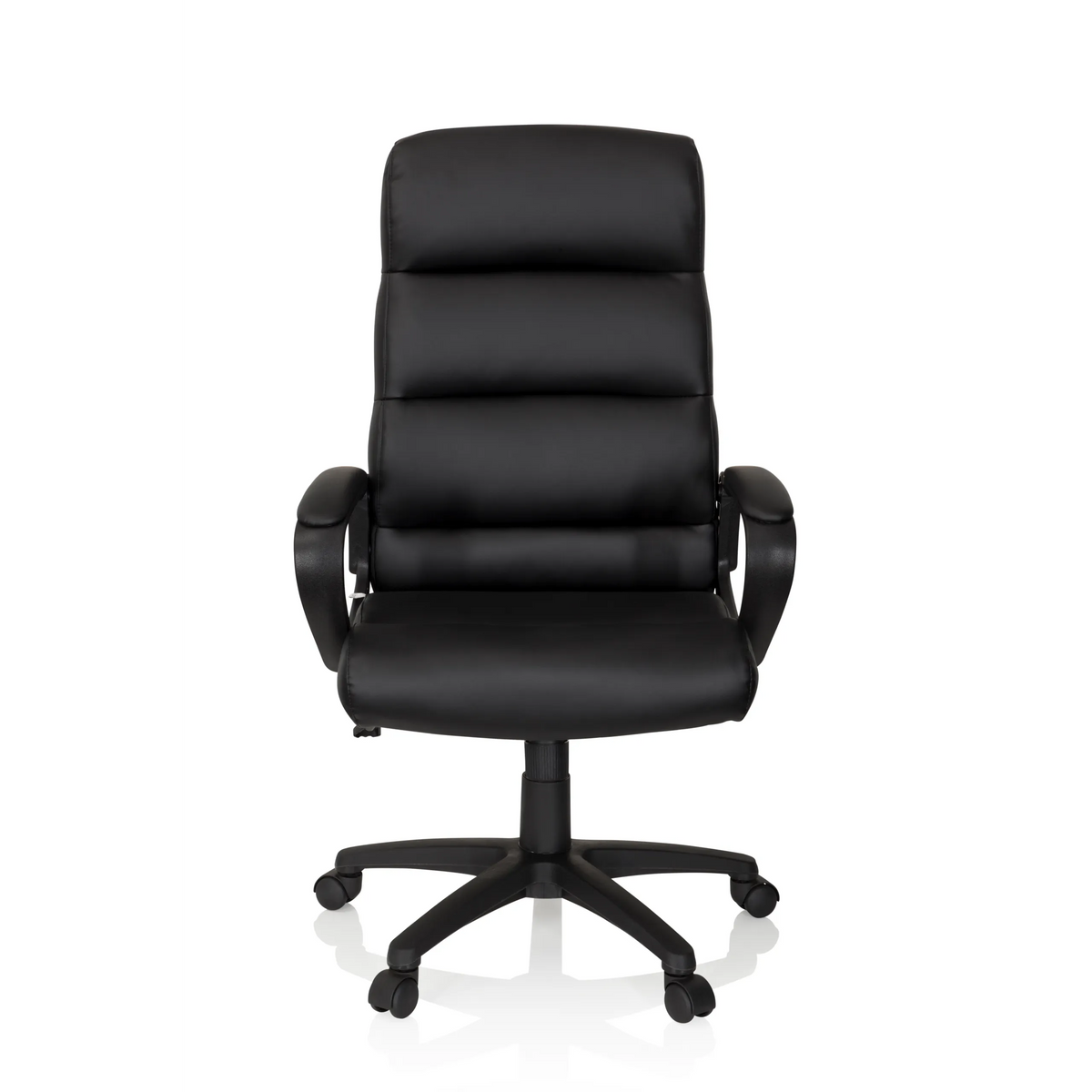 Sillón de oficina profesional FUTURA 100 negro con tapicería acolchada y base de cinco ruedas de hjh OFFICE – vista de 360° (vista frontal 0°)