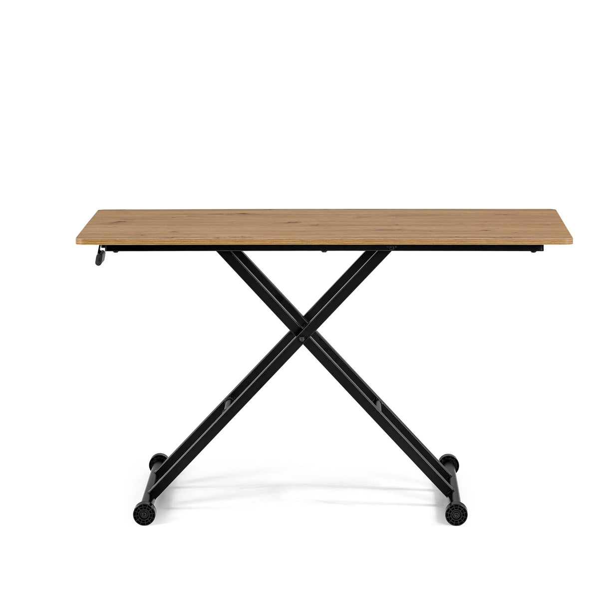 Mesa plegable negra Worktime Lift con tablero efecto roble y ruedas de hjh OFFICE – vista de 360° (vista frontal 0°)