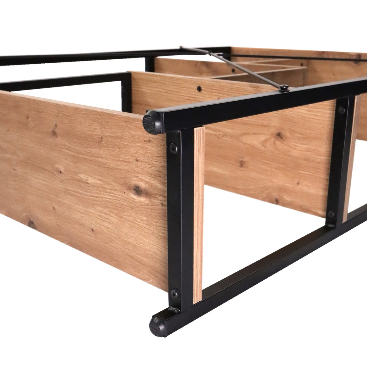 Unión de esquina de metal negro y elementos de madera de roble del estante Kalag Eco de hjh LIVING