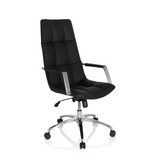 Sillón de oficina Home Office SARANTO PRO de cuero negro con base brillante de cinco ruedas de hjh OFFICE – vista de 360° (vista frontal en diagonal 38°)