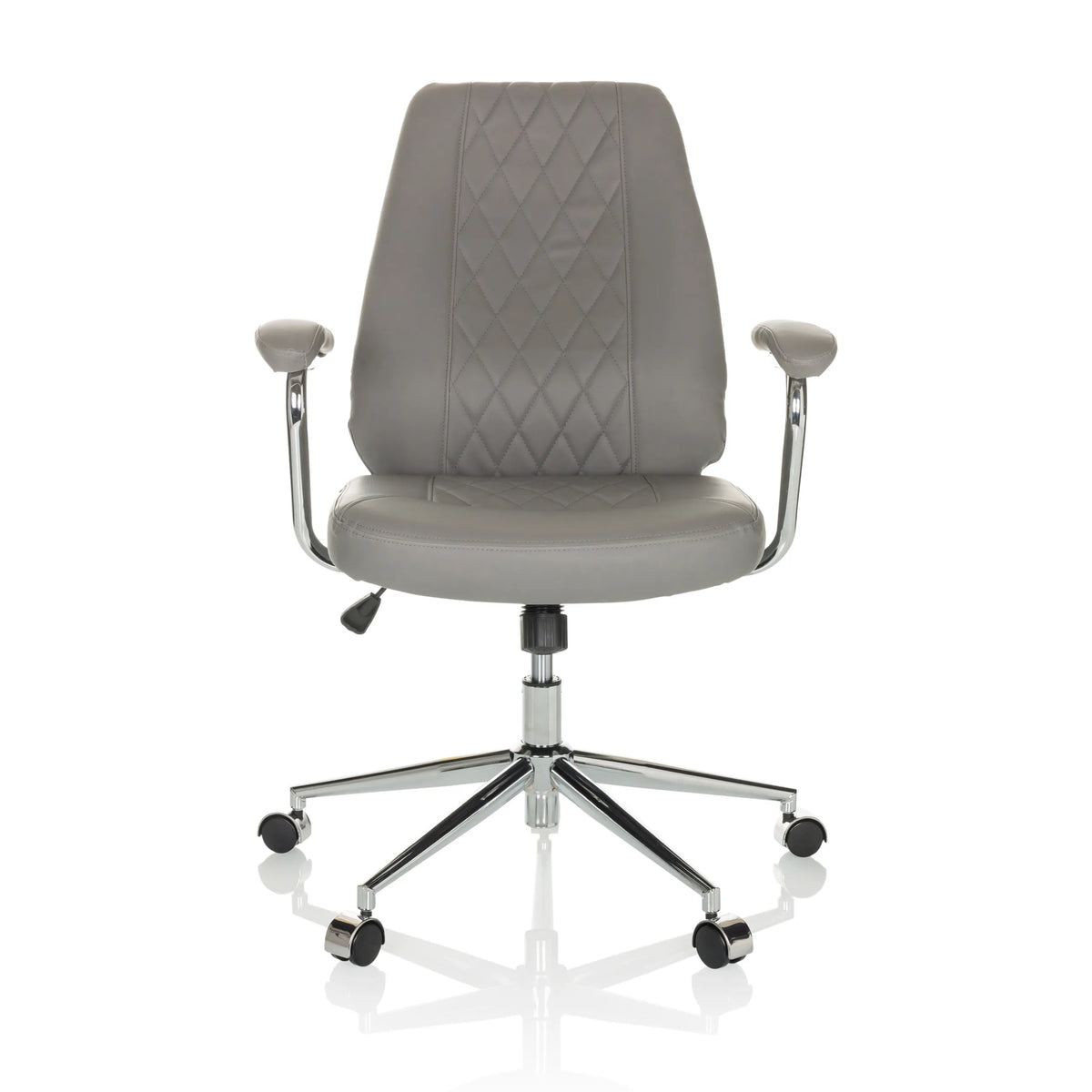 Sillón de oficina Home Office THEO I gris con respaldo acolchado y base de cinco ruedas de hjh OFFICE – vista de 360° (vista frontal 0°)