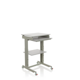 Escritorio de pie gris WORKSTATION con superficie de apoyo y cuatro ruedas de hjh OFFICE – vista de 360° (vista frontal en diagonal 40°)