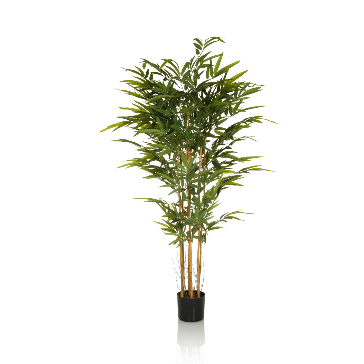 Planta artificial verde BAMBUS II en forma de bambú con maceta negra de hjh OFFICE – vista de 360° (vista lateral 90°)