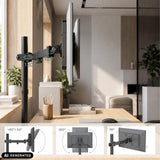 Articulaciones ajustables del soporte de monitor Ergomount M2 con especificaciones de ángulos de giro de hjh OFFICE (imagen generada por IA)