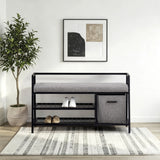Armario zapatero Estha Loft en negro y gris con cojín para asiento, dos estantes y una cesta de tela de hjh LIVING