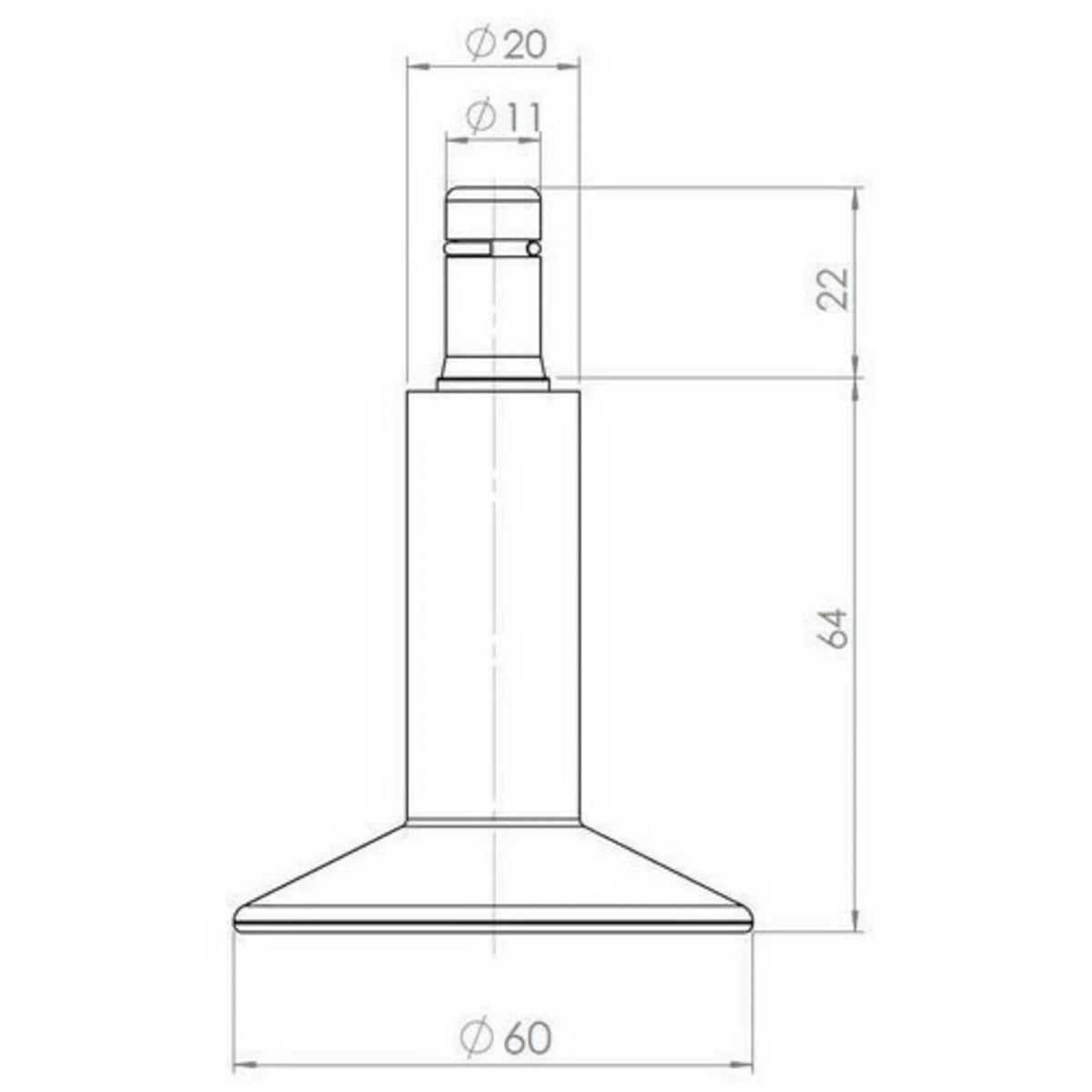 Dibujo técnico del deslizador para sillas 5 x STAND Nr. 12 con un diámetro de 60 mm de hjh OFFICE