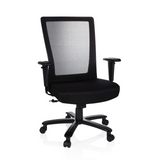Silla giratoria XXL EXTENDER negra con respaldo de malla y base de cinco ruedas de hjh OFFICE – vista de 360° (vista frontal 20°)