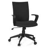 Silla Home Office SOFT negra con reposabrazos y base de cinco ruedas de hjh OFFICE – vista de 360° (vista frontal 20°)
