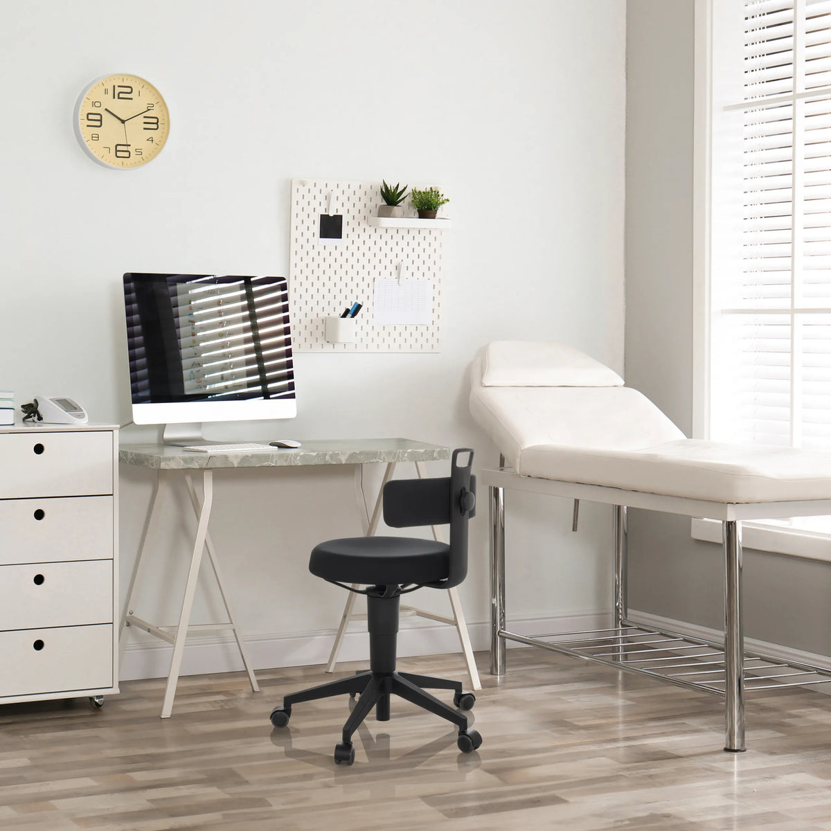 Taburete giratorio TOP WORK FLEX negro con tapizado de tela, respaldo y ruedas de hjh OFFICE