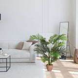 Planta artificial verde ARECA II en una maceta marrón de hjh OFFICE