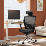 Silla alta gama VENUS ONE negra con respaldo de malla y reposacabezas de hjh OFFICE