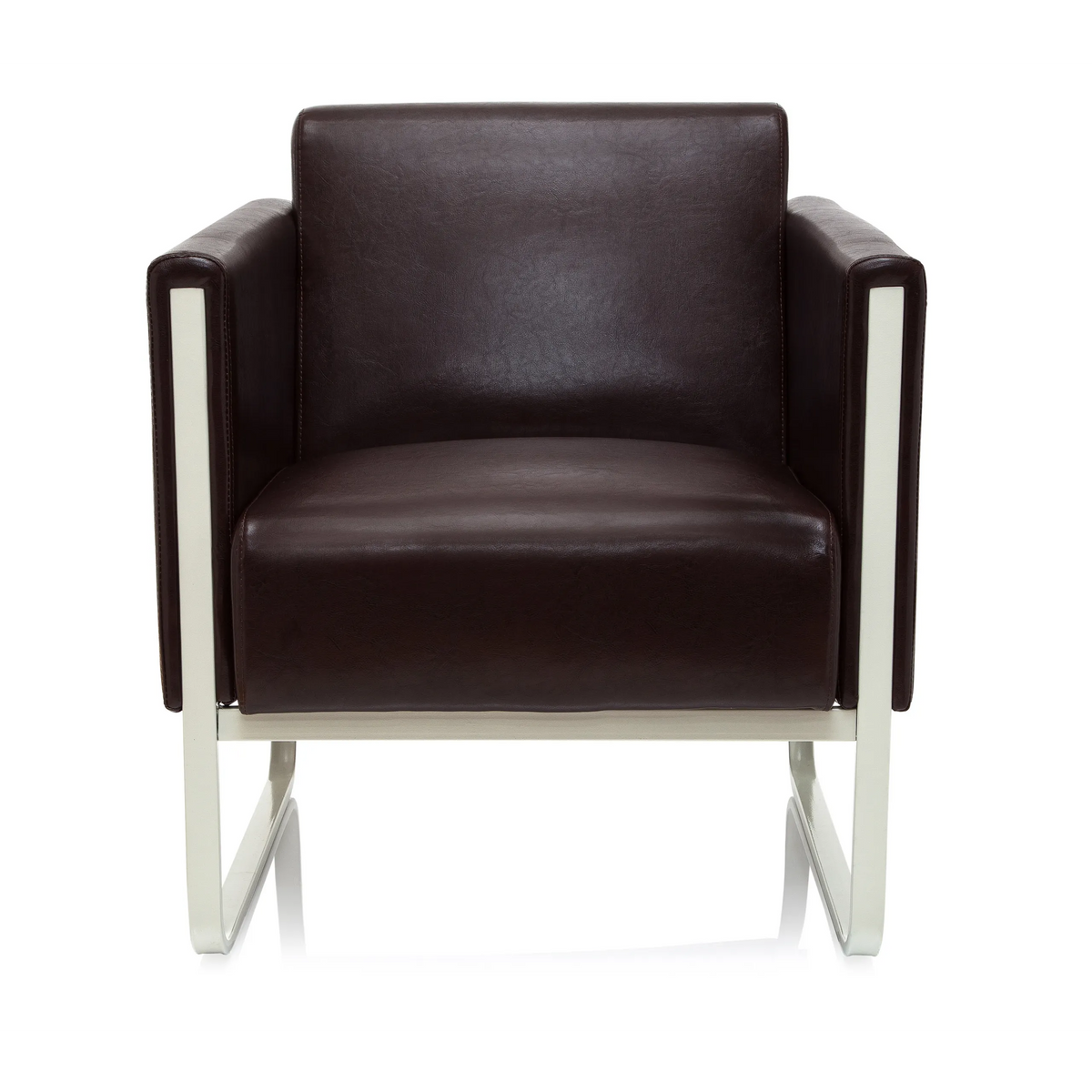 Sillón tapizado marrón ARUBA con estructura de metal blanca de hjh OFFICE – vista de 360° (vista frontal 0°)