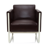 Sillón tapizado marrón ARUBA con estructura de metal blanca de hjh OFFICE – vista de 360° (vista frontal 0°)
