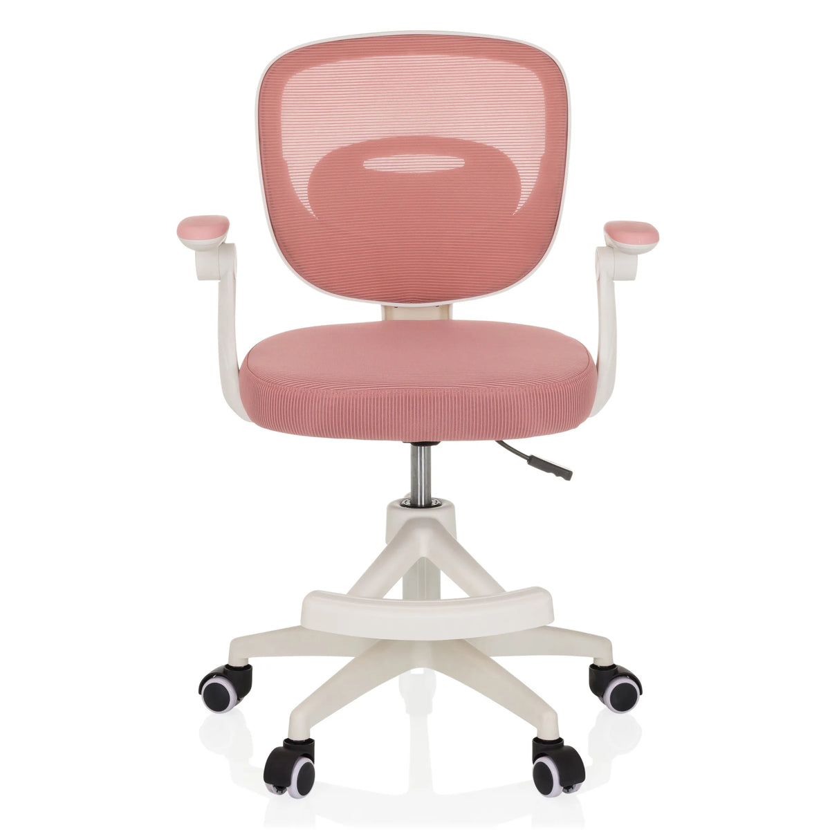 Silla giratoria para niños KIDDY SMART rosa con respaldo de malla y base de cinco ruedas de hjh OFFICE – vista de 360° (vista frontal 0°)