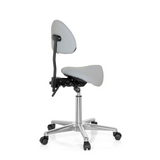 taburete de silla de montar TOP WORK 20 gris con respaldo y base de cinco ruedas de hjh OFFICE – vista de 360° (vista trasera en diagonal 120°)