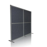 Separador FLEXMIUT MODUL gris con marco de aluminio y pies de apoyo de hjh OFFICE – vista de 360° (vista frontal en diagonal 45°)