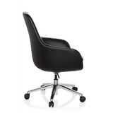 Schwarzer Profi-Chefsessel BARENO mit Lederbezug und einem Fußkreuz mit fünf Rollen von hjh OFFICE – 360-Grad-Ansicht (Seitenprofil 100°)