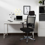 Silla de oficina profesional IKAST I negra con respaldo de malla, reposacabezas y reposabrazos de hjh OFFICE