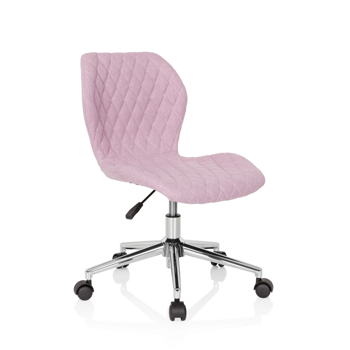 Silla giratoria para niños JOY II rosa con efecto acolchado y base de cinco ruedas de hjh OFFICE – vista de 360° (vista frontal en diagonal 40°)