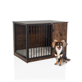 Transportín para perros marrón PAWHOME S con rejillas y un perro pequeño al lado de hjh LIVING