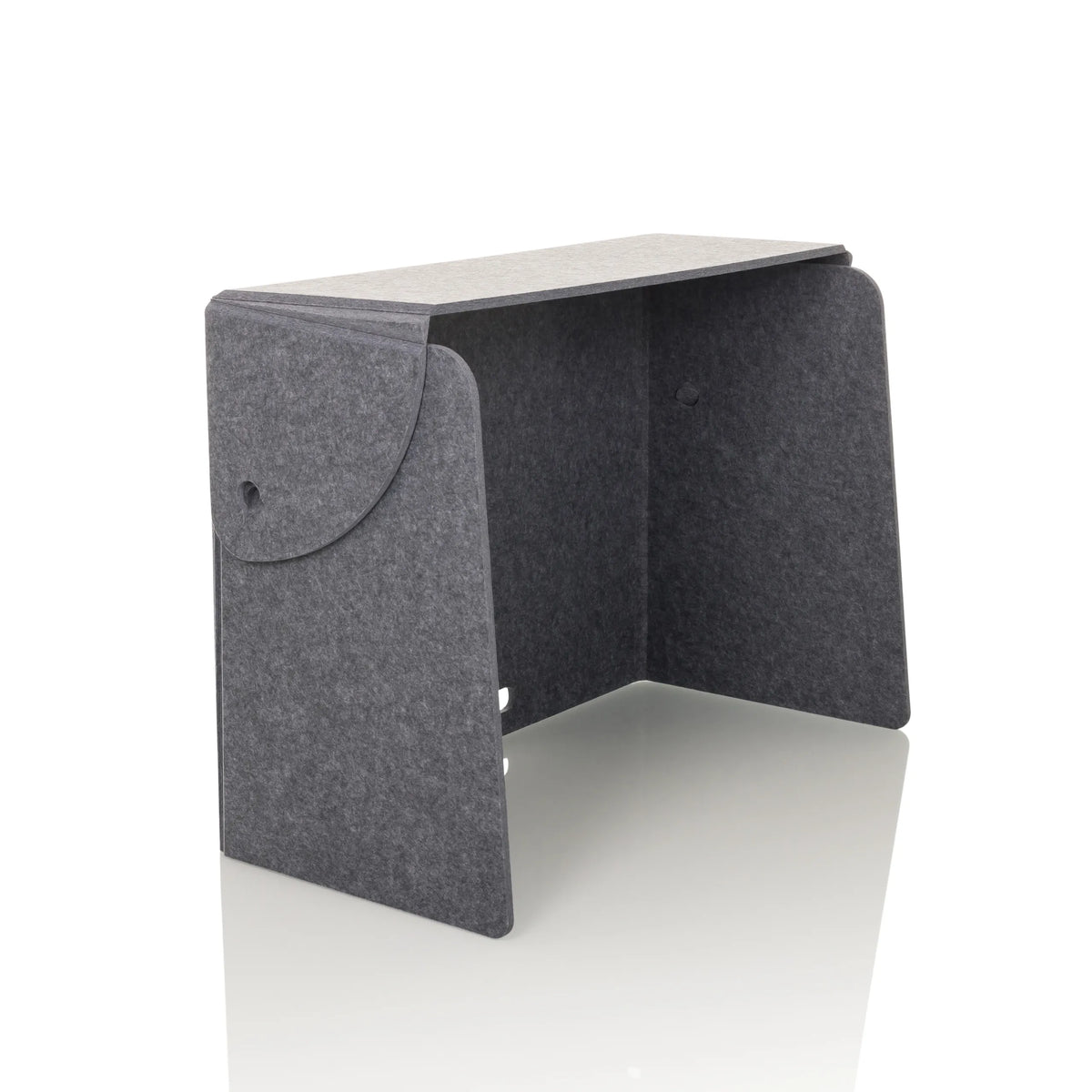 Separador de mesa gris FLEXMIUT FOLD con dos salidas de cable horizontales de hjh OFFICE – vista de 360° (vista frontal en diagonal 45°)