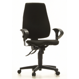 Silla de oficina profesional SYDNEY PRO negra con reposabrazos y base de cinco ruedas de Topstar – vista de 360° (vista frontal 20°)