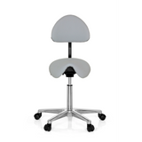taburete de silla de montar TOP WORK 20 gris con respaldo y base de cinco ruedas de hjh OFFICE – vista de 360° (vista frontal 0°)