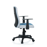 Silla giratoria para niños KIDDY EXTRA en color gris azulado con reposabrazos y base de cinco ruedas de hjh OFFICE – vista de 360° (vista lateral 100°)
