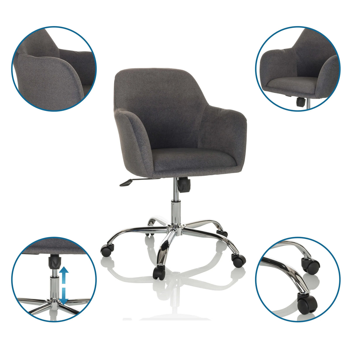 Silla Home Office SOLAO 300 en color gris oscuro con base cromada y ruedas de hjh OFFICE