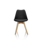 Silla nórdica SCANDI 4 negra con cuatro patas de madera clara de hjh OFFICE – vista de 360° (vista frontal 0°)