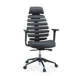 Schwarzer Profi-Bürostuhl ERGO LINE II PRO aus Leder mit segmentierter Rückenlehne und Fußkreuz von hjh OFFICE – 360-Grad-Ansicht (Frontansicht 20°)