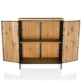 Compartimento abierto con un estante de la Cómoda SANTJAGO BLACK SUN XL en aspecto madera con estructura negra de hjh LIVING