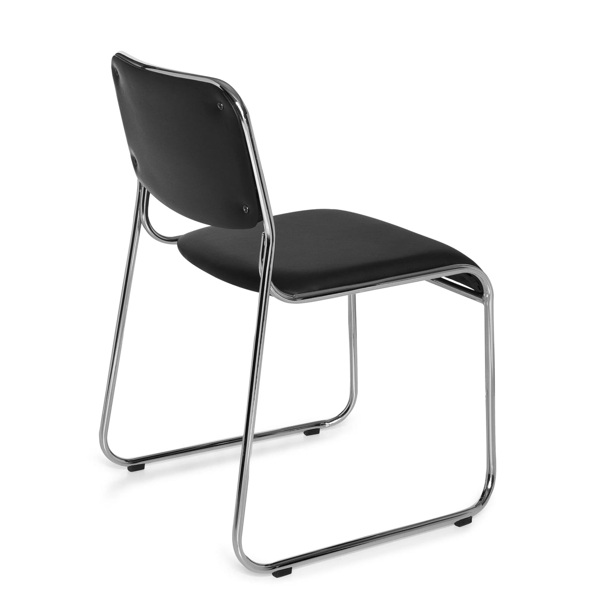 Silla de confidente negra KOLTA con tapizado y estructura de cromo de hjh OFFICE – vista de 360° (vista trasera en diagonal 120°)
