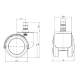Dibujo técnico de las ruedas para sillas 5x ROLO COLOR 60 11mm/60mm con un diámetro de 50 mm de hjh OFFICE