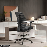 Silla de mostrador ERGO LINE II WORK de cuero negro con respaldo y aro reposapiés de hjh OFFICE (imagen generada por IA)