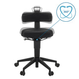 Función giratoria de 360 grados del taburete giratorio TOP WORK FLEX en negro con base de ruedas de hjh OFFICE