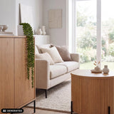 Armario de madera Senecio Climb en verde con una planta colgante en un salón luminoso de hjh OFFICE