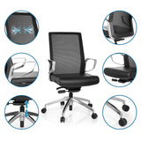 Silla de oficina profesional PROVIDER NET en negro con respaldo de malla, reposabrazos y base regulable en altura de hjh OFFICE