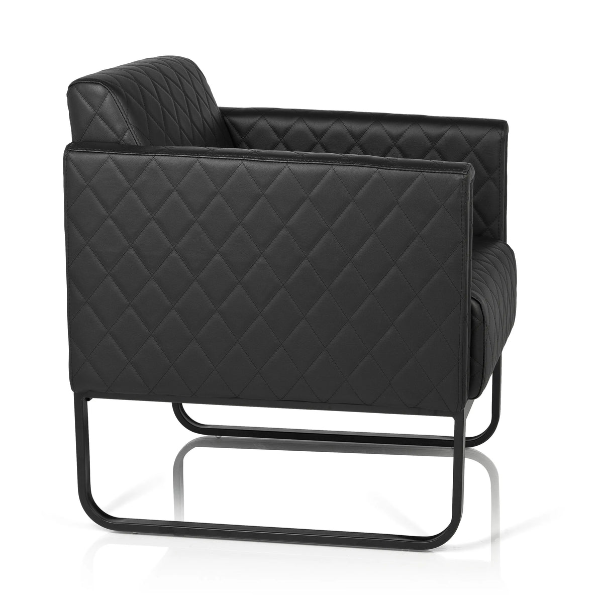 Sillón tapizada negro ARUBA BLACK con costuras de diamante y base de patín de hjh OFFICE – vista de 360° (vista lateral 80°)