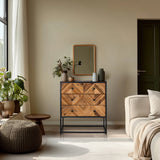 Aparador SANTJAGO BLACK SUN L con tres cajones en colores madera oscura y estructura de metal negro de hjh LIVING
