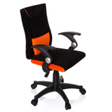 Silla giratoria para niños KIDDY PRO AL en color negro y naranja con cojín lumbar y base de cinco ruedas de hjh OFFICE – vista de 360° (vista frontal en diagonal 60°)